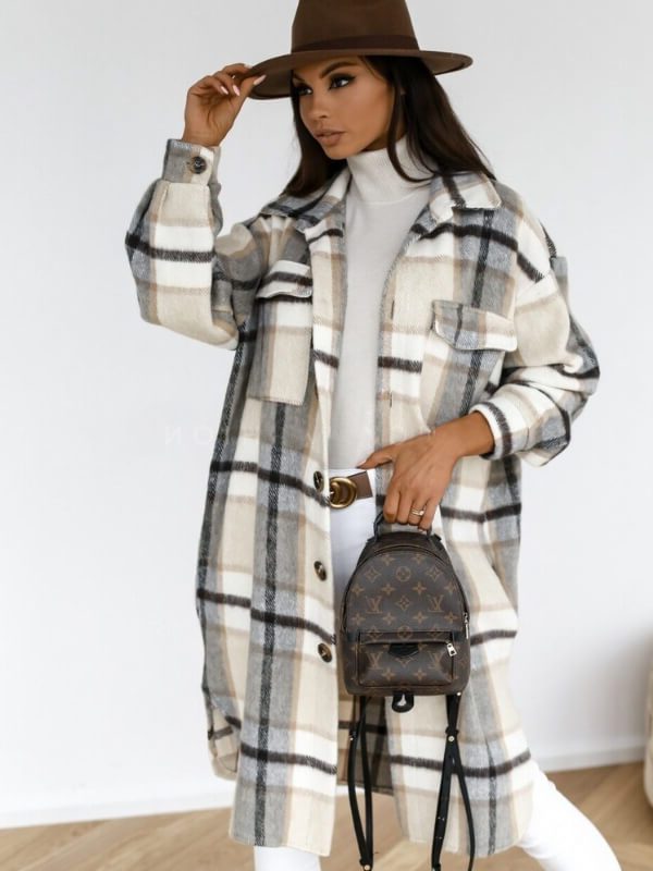 Eva - Manteau Carreaux Oversize Boutonné