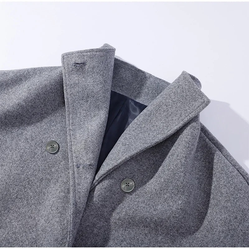 Manteau caban en laine femme col montant boutonné