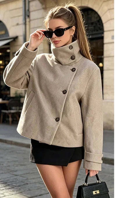 Manteau col montant femme en laine