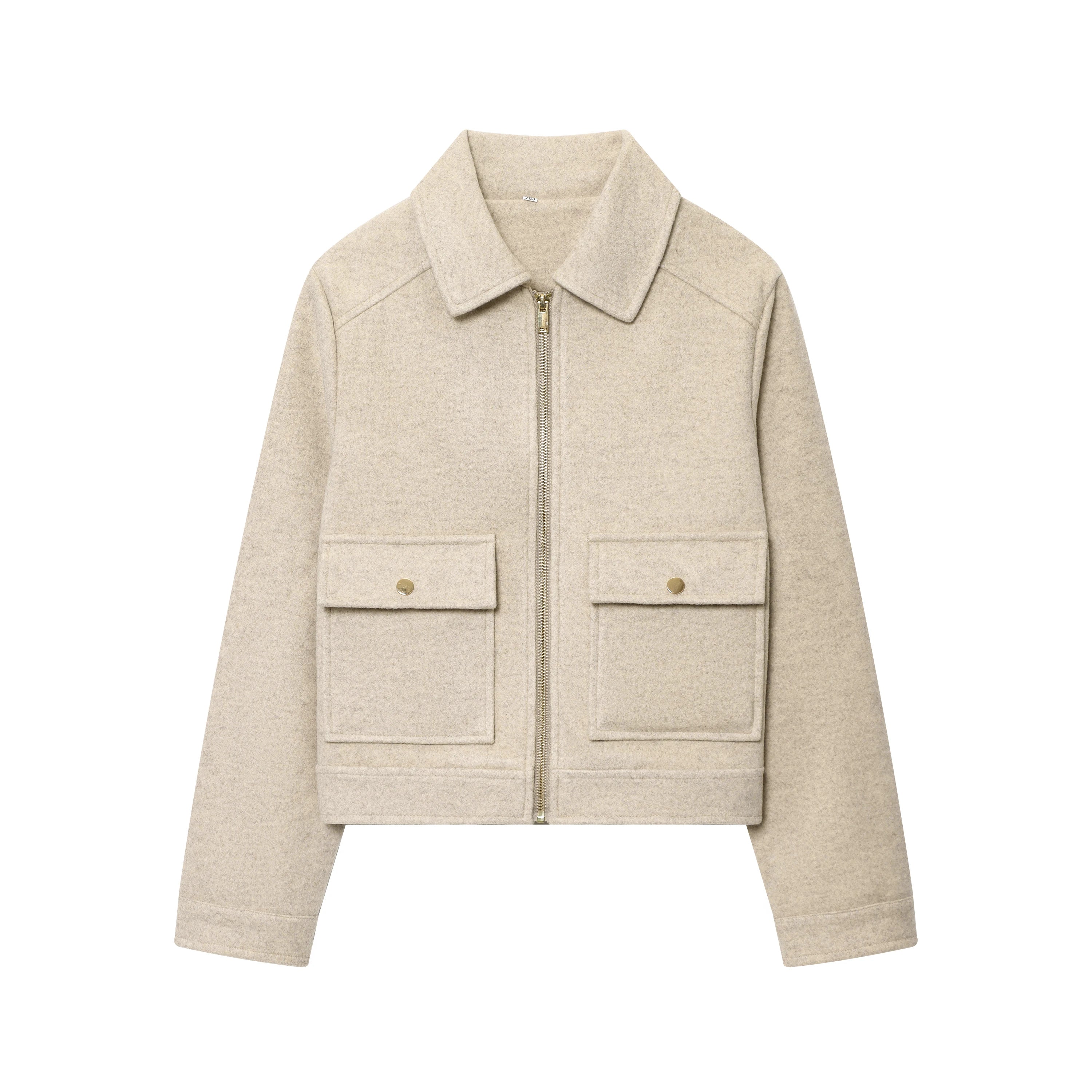 Manteau col montant femme en laine - Kaki