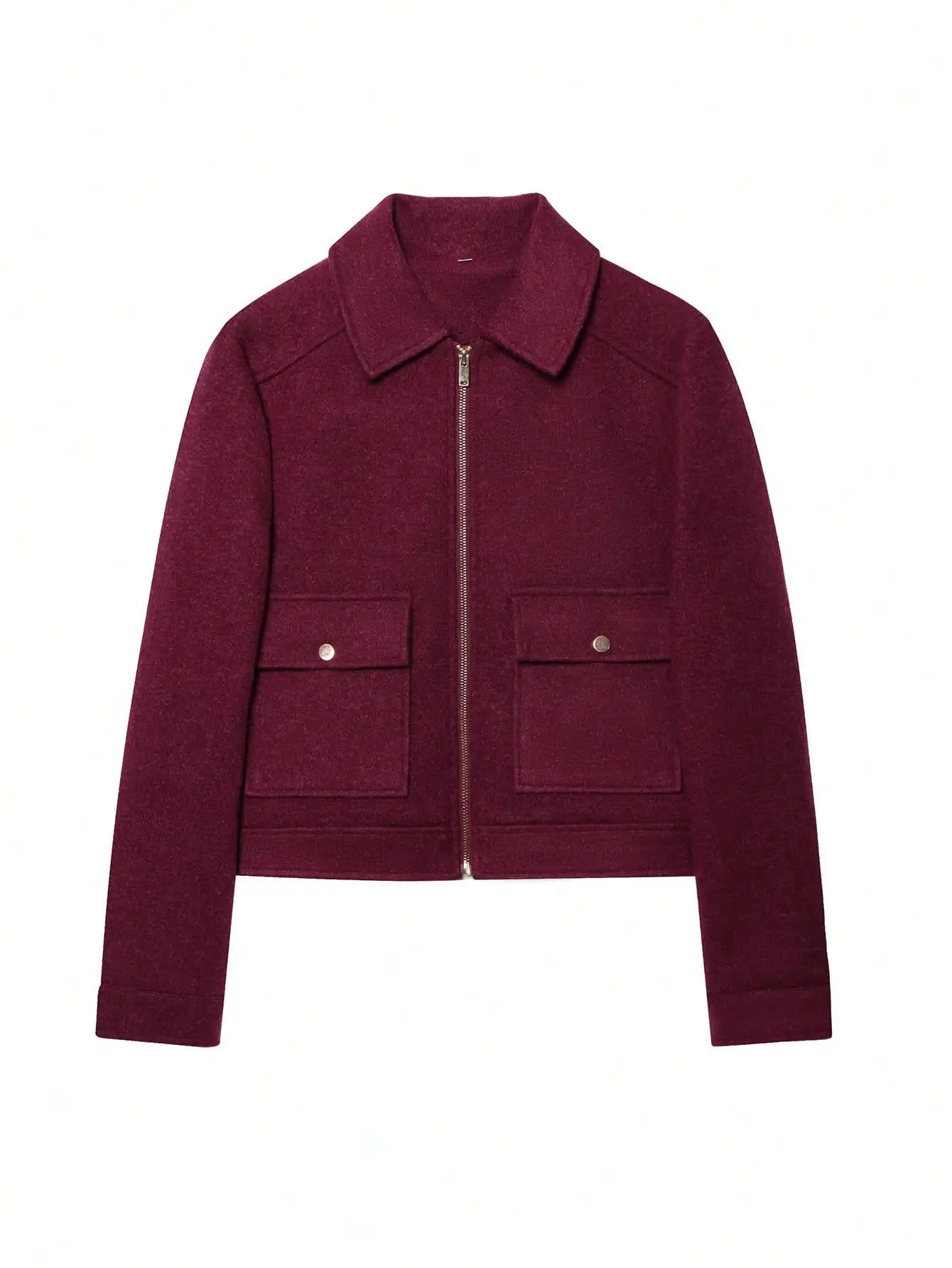 Manteau col montant femme en laine - Bordeaux