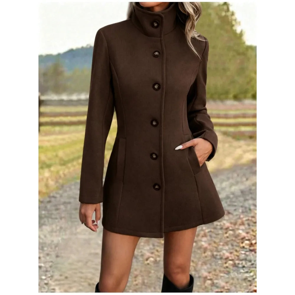 Manteau col montant femme en laine, coupe ajustée