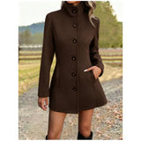 Manteau col montant femme en laine, coupe ajustée