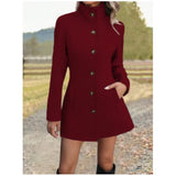 Manteau col montant femme en laine, coupe ajustée