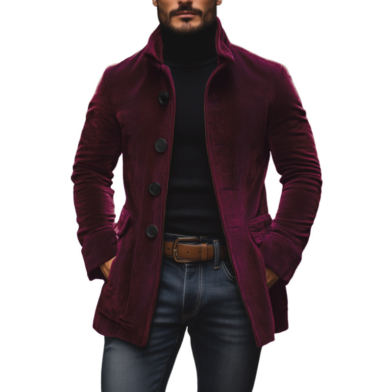 Manteau court col montant homme en velours côtelé