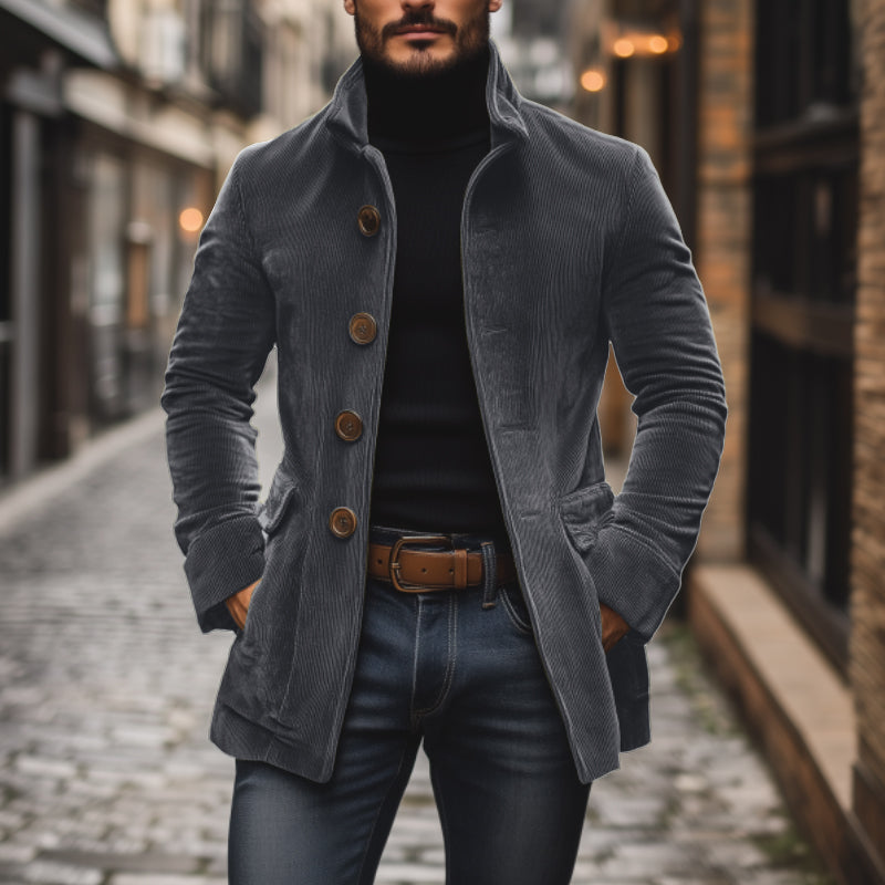 Manteau court col montant homme en velours côtelé