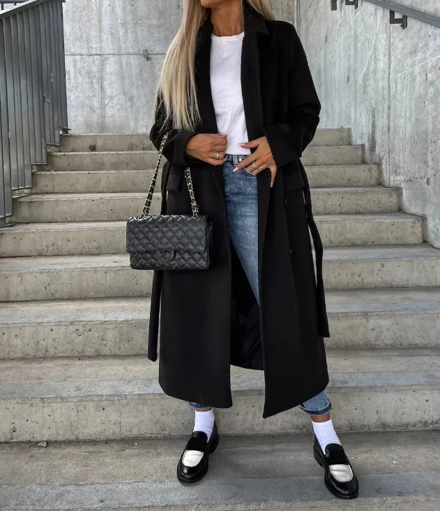 Manteau Croisé Épais Femme Col Revers