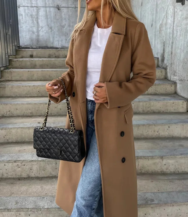 Manteau Croisé Épais Femme Col Revers