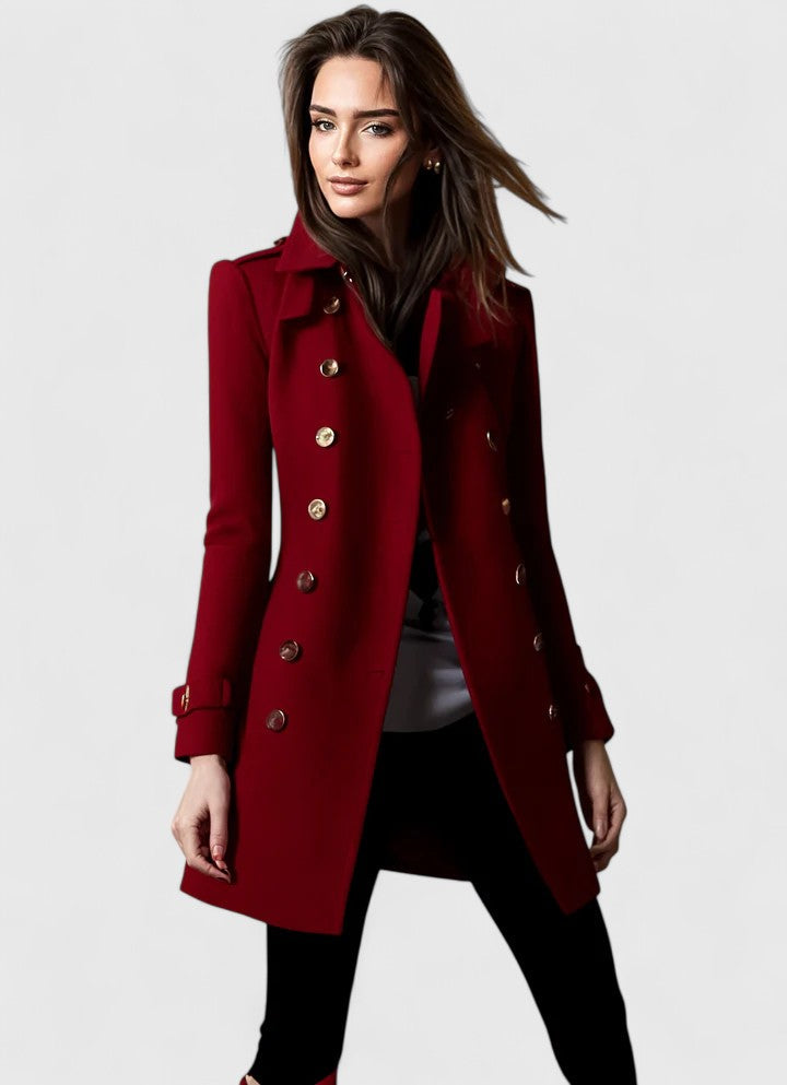 Manteau élégant femme coupe ajustée - Rouge
