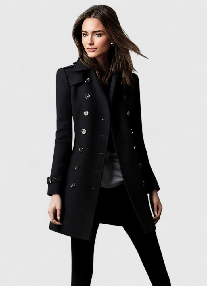Manteau élégant femme coupe ajustée - Noir