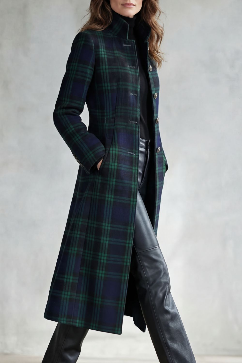Manteau en laine femme à carreaux chaud
