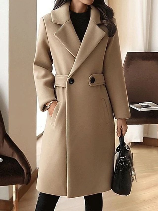 Manteau en laine femme long ceinturé oversize - Camel