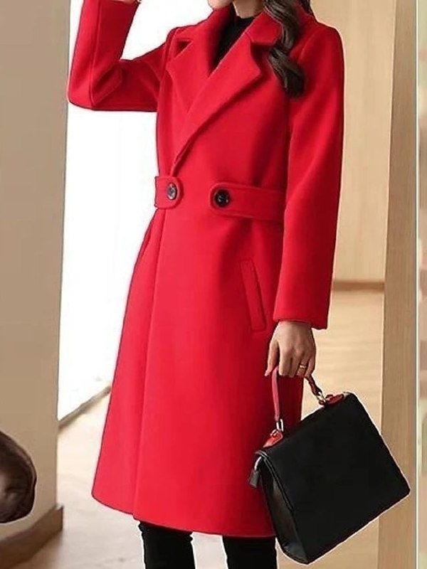 Manteau en laine femme long ceinturé oversize - Rouge