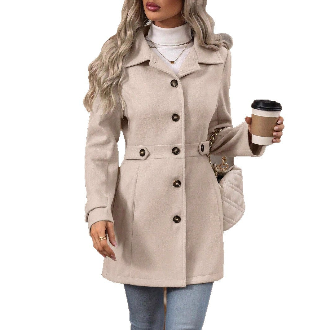 Manteau en laine femme mi-long à col revers