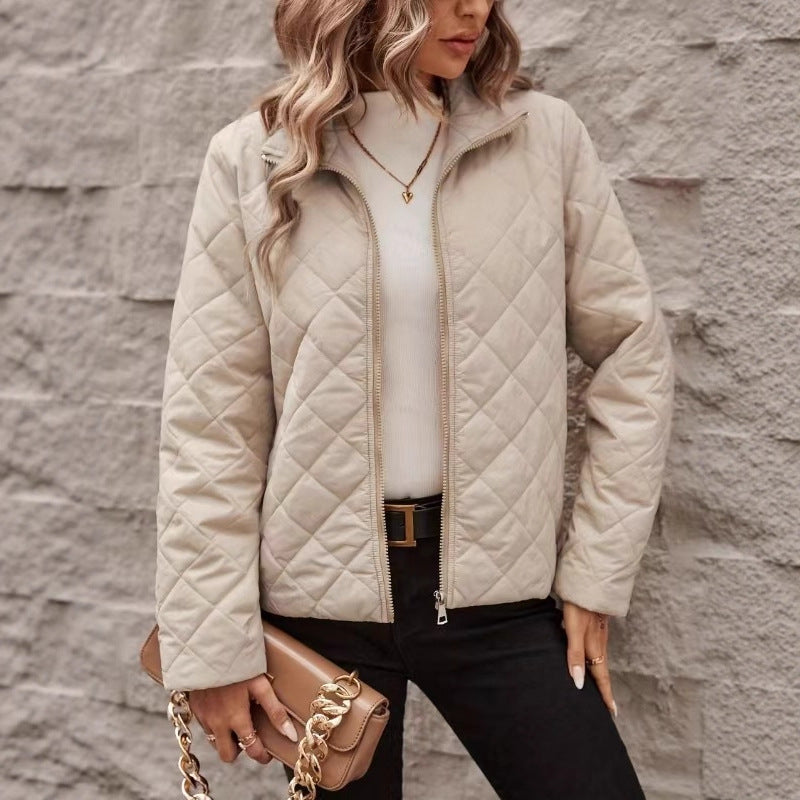 Manteau femme motif diamant col revers manches longues