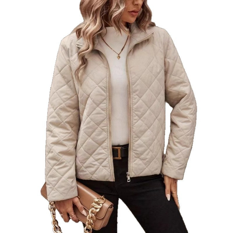 Manteau femme motif diamant col revers manches longues