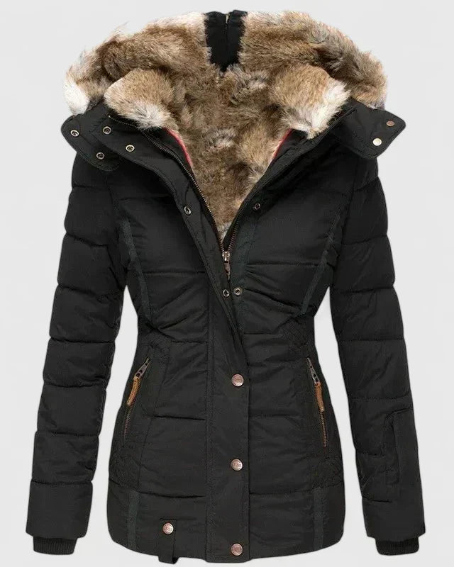Manteau Hiver Chaud à Capuche Fausse Fourrure Femme - Noir