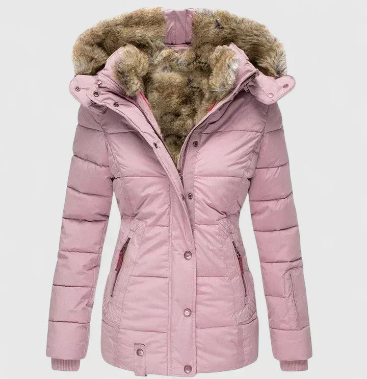 Manteau Hiver Chaud à Capuche Fausse Fourrure Femme - Rose