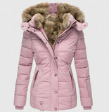 Manteau Hiver Chaud à Capuche Fausse Fourrure Femme - Rose