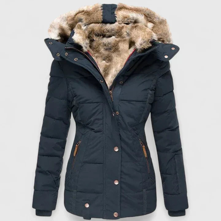 Manteau Hiver Chaud à Capuche Fausse Fourrure Femme - Bleu