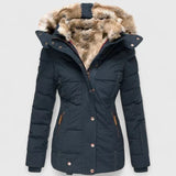 Manteau Hiver Chaud à Capuche Fausse Fourrure Femme - Bleu