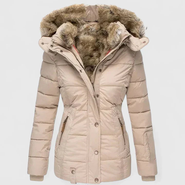 Manteau Hiver Chaud à Capuche Fausse Fourrure Femme - Beige