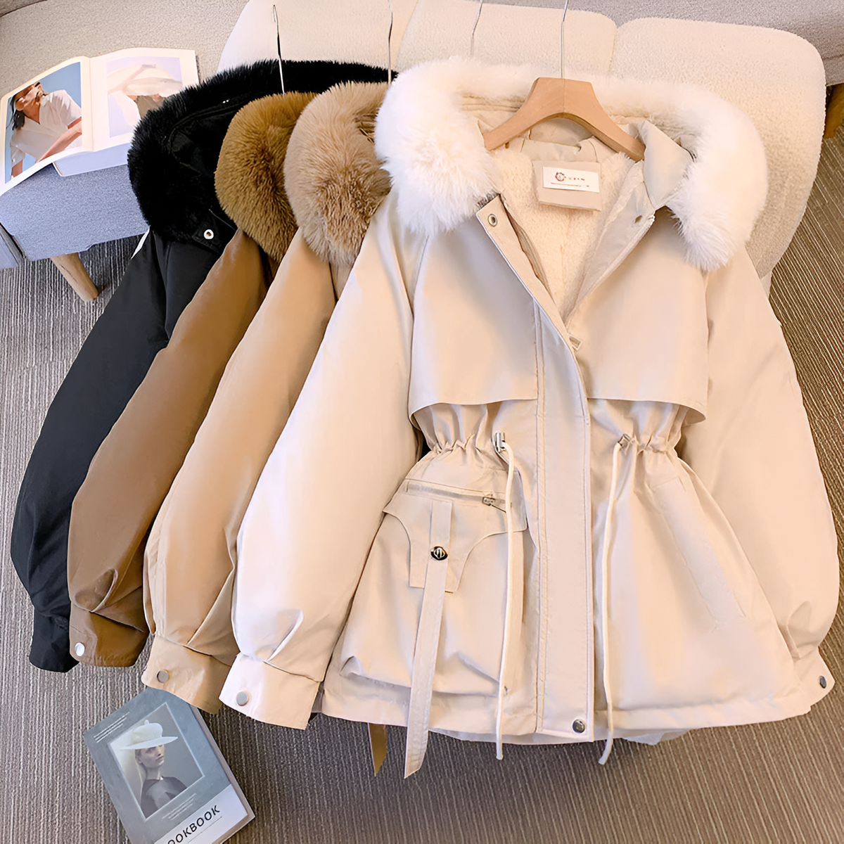 Manteau hiver femme col montant capuche imperméable