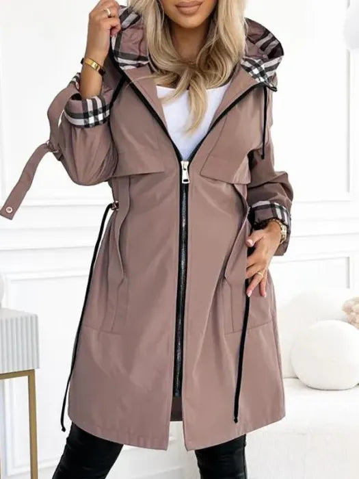 Manteau imperméable femme à capuche zippé - Marron