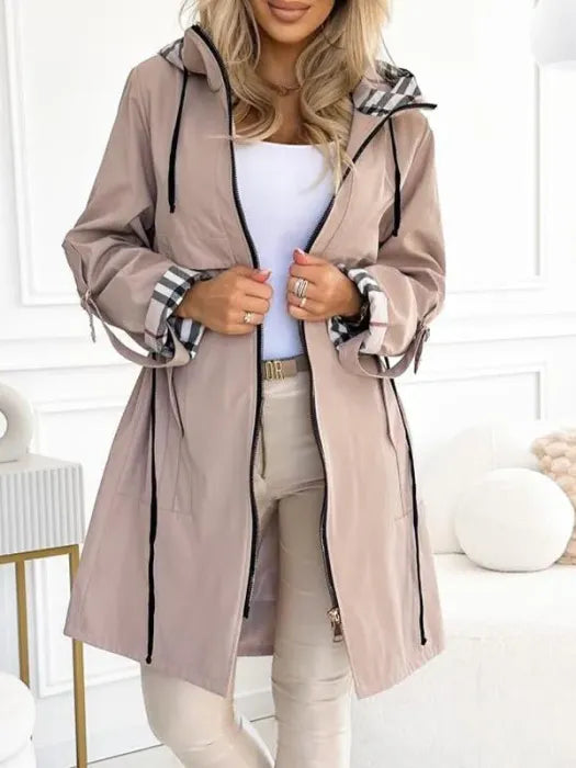 Manteau imperméable femme à capuche zippé - Beige