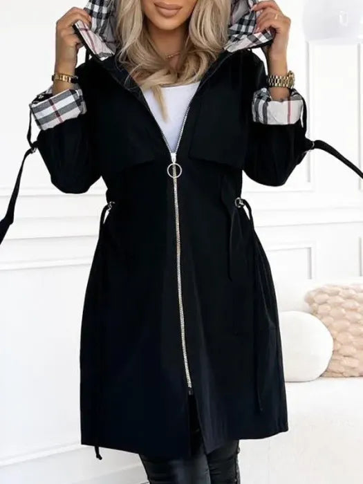 Manteau imperméable femme à capuche zippé - Noir