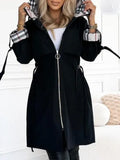 Manteau imperméable femme à capuche zippé - Noir