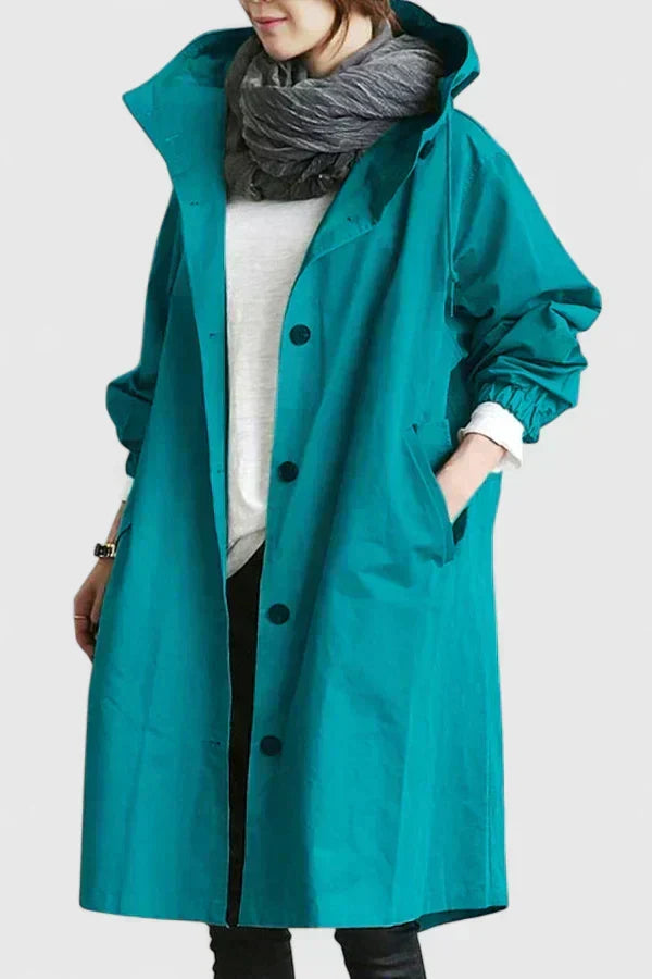 Manteau imperméable femme oversize à capuche ajustable - Bleu Clair