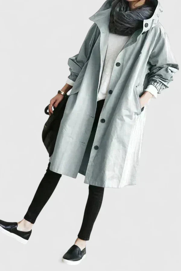 Manteau imperméable femme oversize à capuche ajustable - Gris