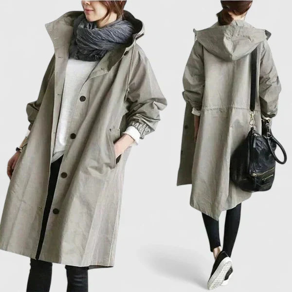 Manteau imperméable femme oversize à capuche ajustable - Gris Clair