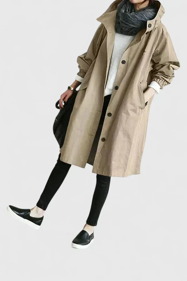 Manteau imperméable femme oversize à capuche ajustable - Beige