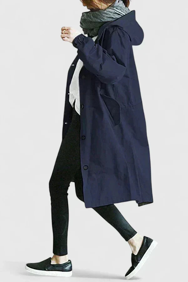 Manteau imperméable femme oversize à capuche ajustable - Bleu Marine