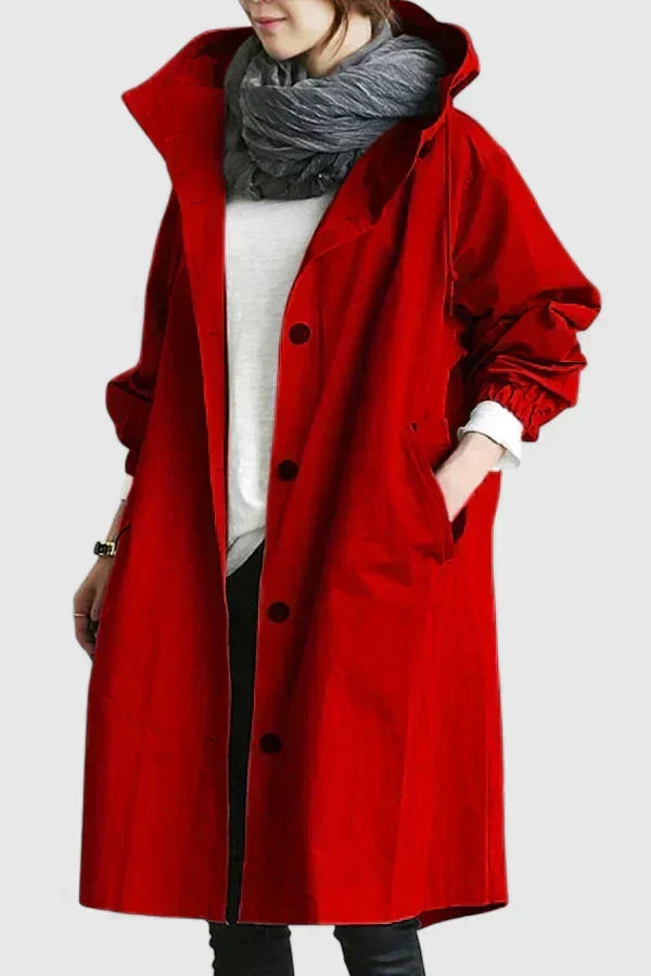 Manteau imperméable femme oversize à capuche ajustable - Rouge