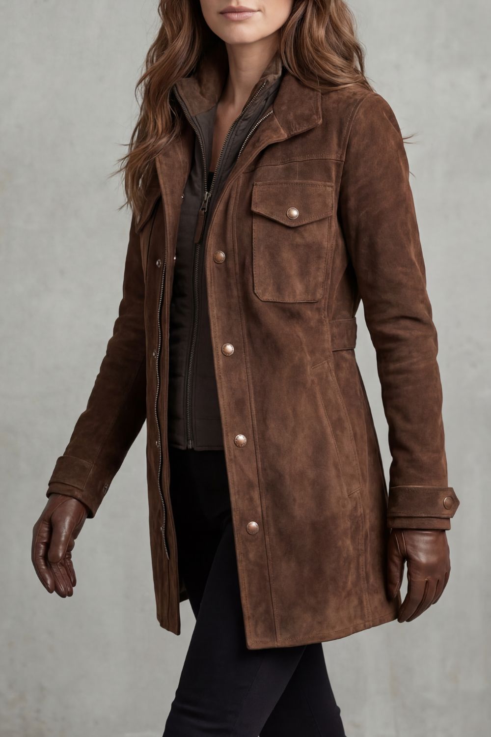 Manteau long en daim femme