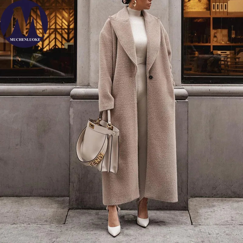 Manteau long en laine femme ceinturé