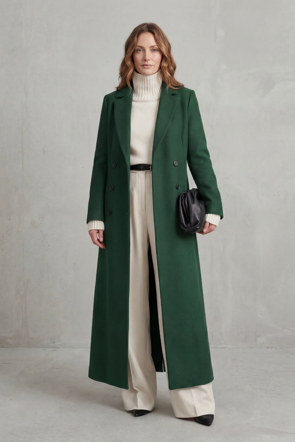 Manteau Long en Laine Femme Coupe Ajustée Chaud