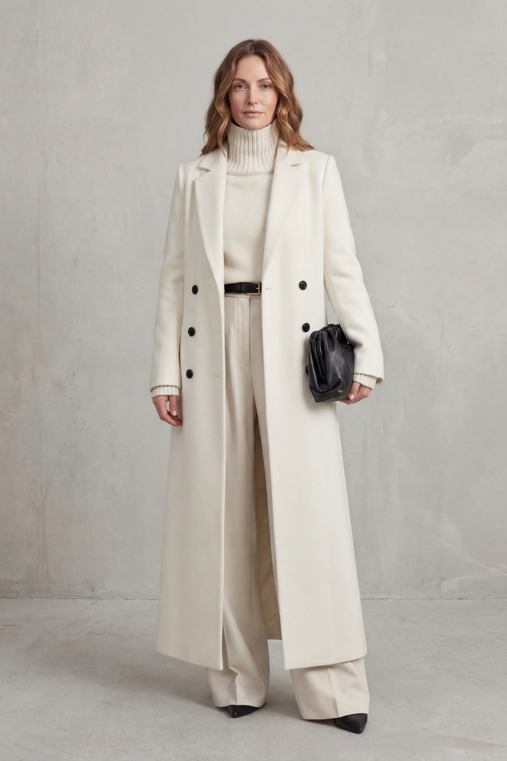 Manteau Long en Laine Femme Coupe Ajustée Chaud
