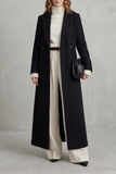 Manteau Long en Laine Femme Coupe Ajustée Chaud - Noir