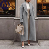Manteau long en laine femme ceinturé