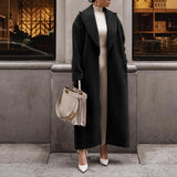 Manteau long en laine femme ceinturé - Noir