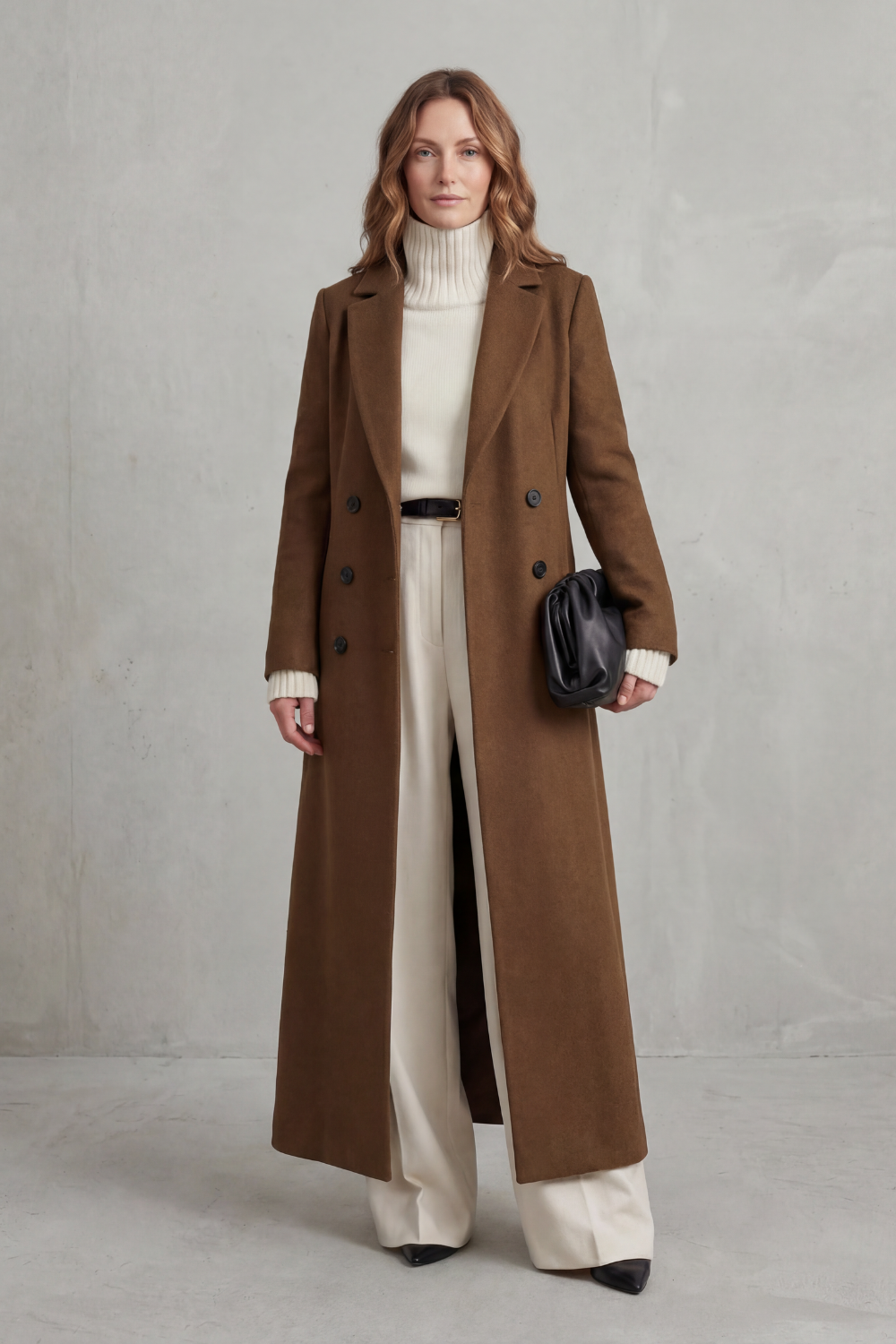Manteau Long en Laine Femme Coupe Ajustée Chaud