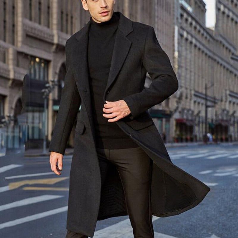 Manteau long en laine homme col cranté