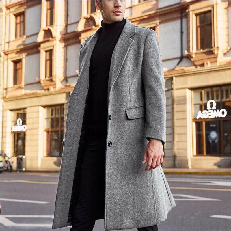 Manteau long en laine homme col cranté - Gris