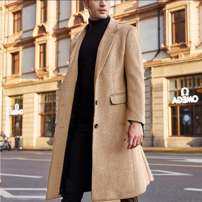 Manteau long en laine homme col cranté - Kaki
