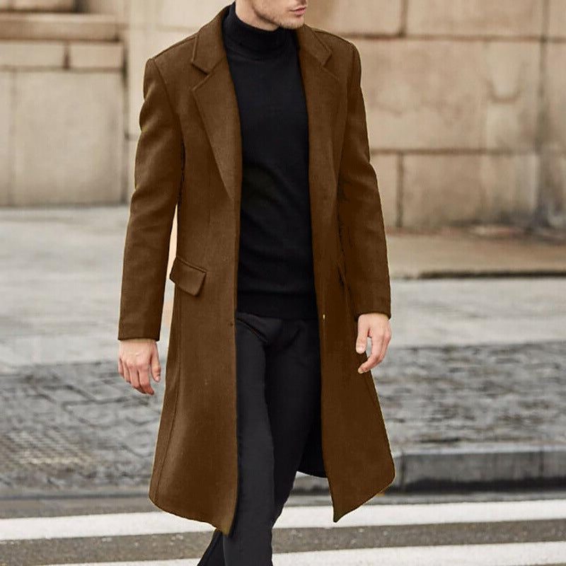 Manteau long en laine homme col cranté - Marron Foncé