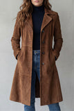 Manteau long femme finition suédine vintage - Marron